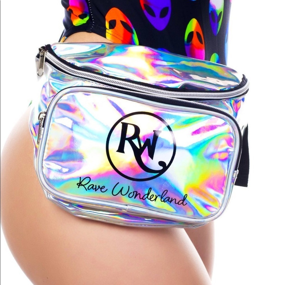 Silver Holographic 3 compartment rave fanny pack